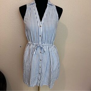 Abercrombie & Fitch Blue White Striped Shirt Dress Tie Waist Sleeveless Size S